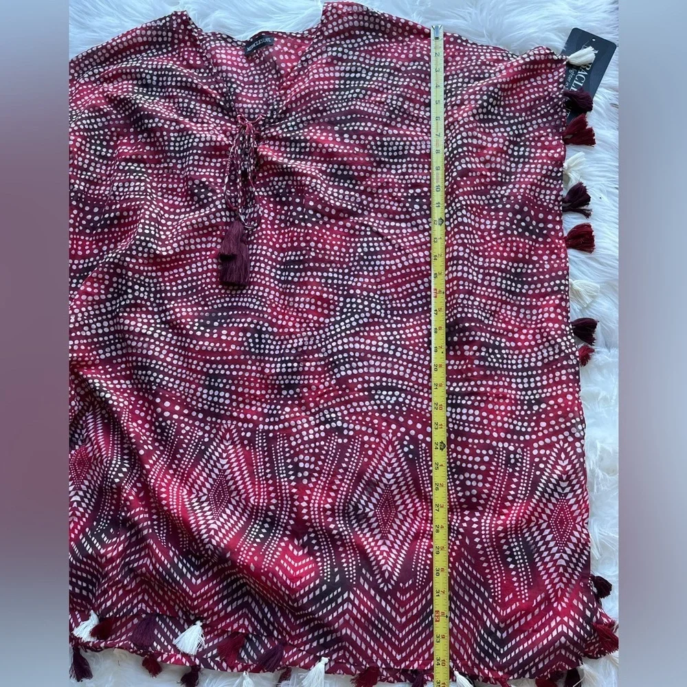 🆕 Miraclesuit Caftan Swimsuit Cover-up Women’s Tassles Cotton Red White Size S
